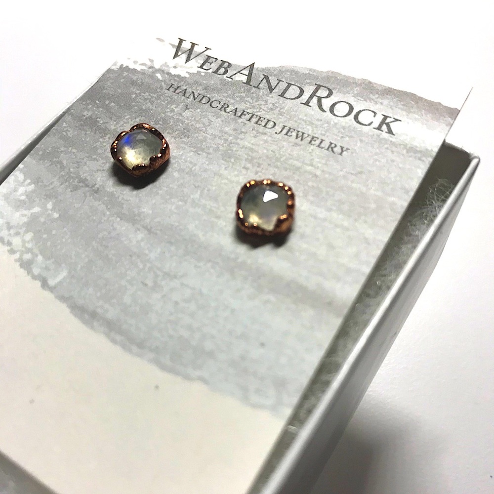 Rainbow Moonstone Copper Earrings